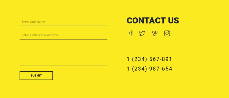 Contact us form on yellow background HTML5 Template