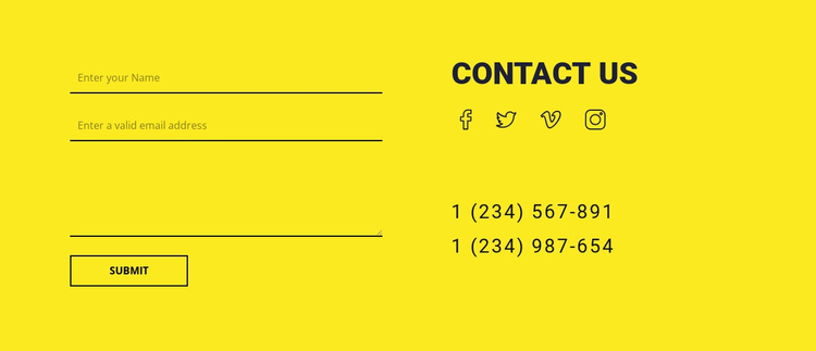 Contact us form on yellow background Joomla Template