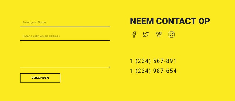 Neem contact met ons op via een gele achtergrond Website ontwerp