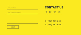 Landing Page Template For Contact Us Form On Yellow Background