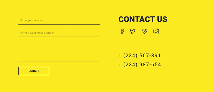 Contact us form on yellow background One Page Template