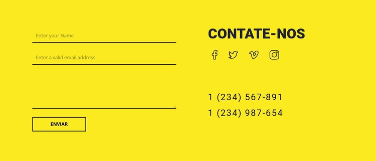 Formulário de contato em fundo amarelo Maquete do site