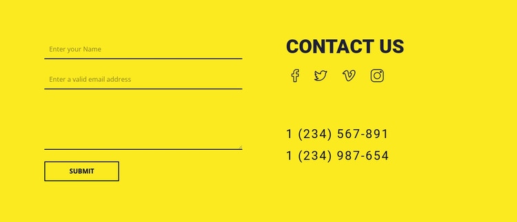 Contact us form on yellow background Squarespace Template Alternative