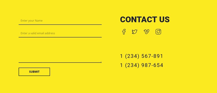 Contact us form on yellow background Static Site Generator