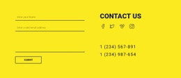 Free Web Page Design For Contact Us Form On Yellow Background