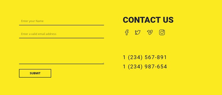 Contact us form on yellow background Web Page Design