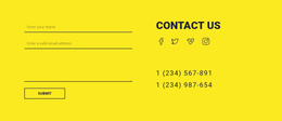 Free CSS Layout For Contact Us Form On Yellow Background