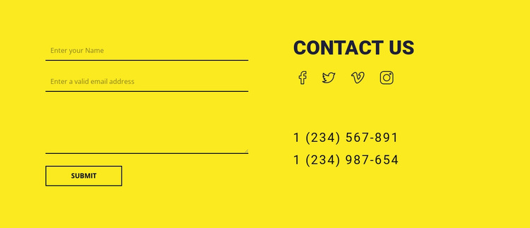 Contact us form on yellow background Landing Page