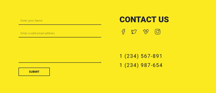 Contact us form on yellow background WordPress Website Builder