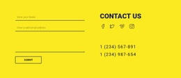 Contact Us Form On Yellow Background - Custom Wysiwyg HTML Editor