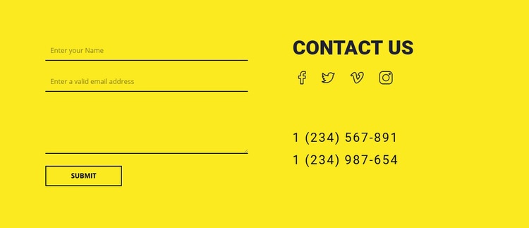 Contact us form on yellow background Wysiwyg Editor Html 