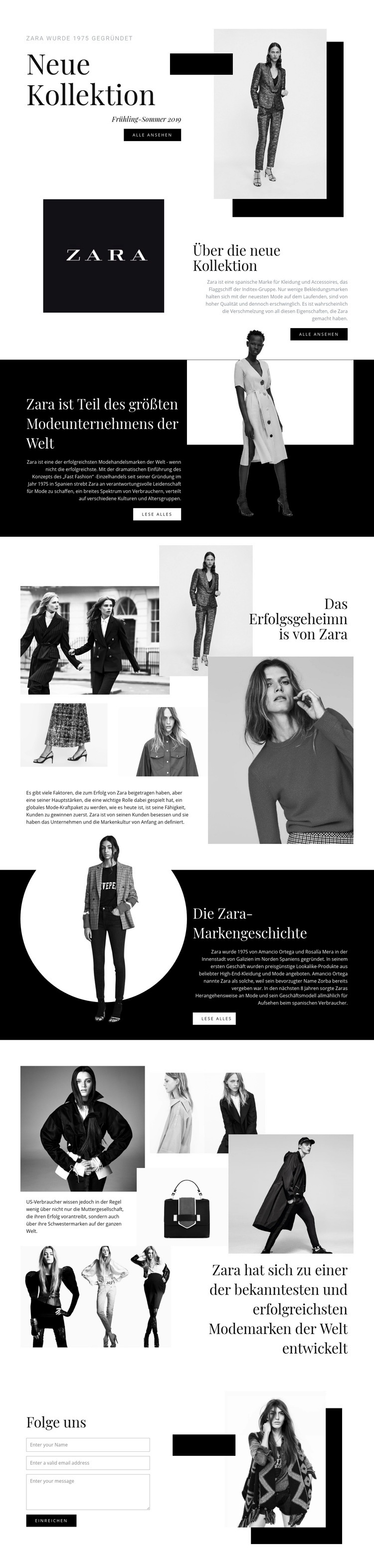 Zara Sammlung Website-Modell