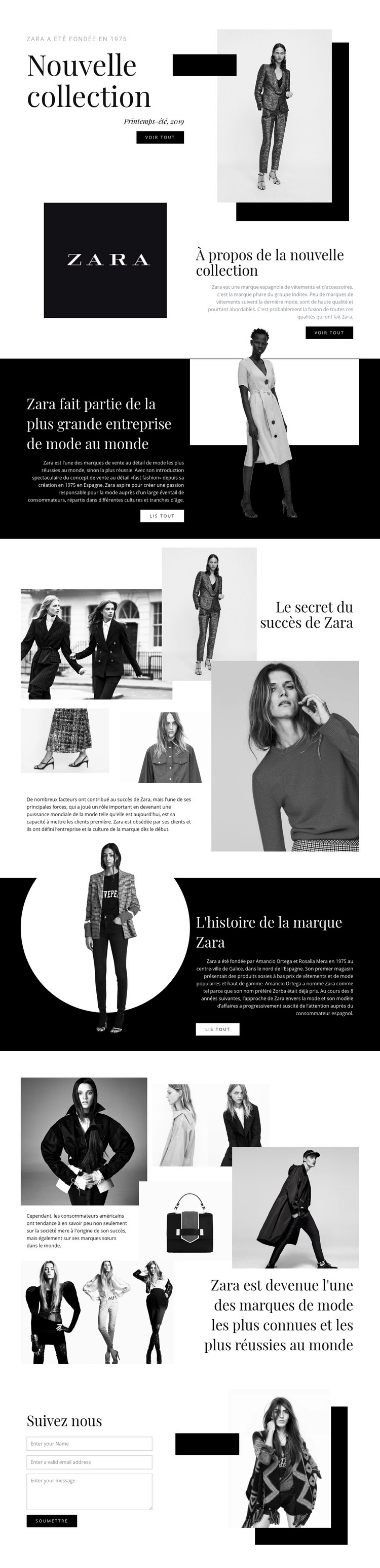 Collection Zara Page de destination
