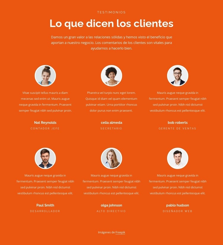 Testimonios de dos filas Creador de sitios web HTML