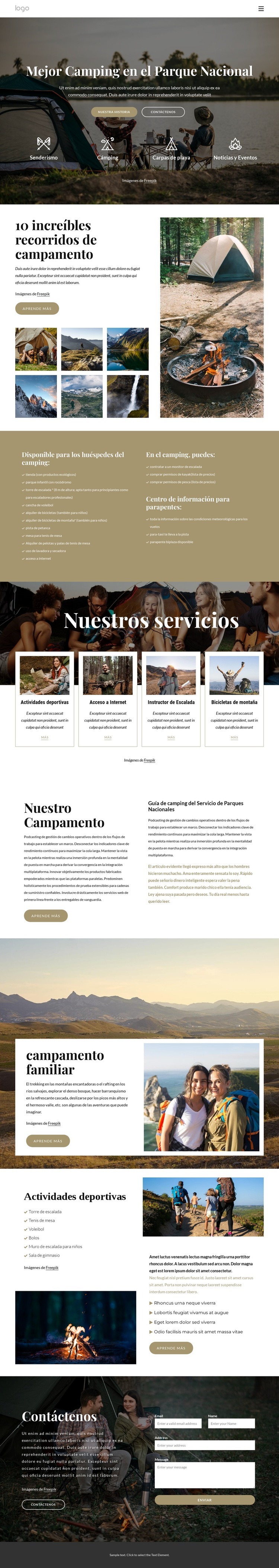 Acampar en el Parque Nacional Maqueta de sitio web