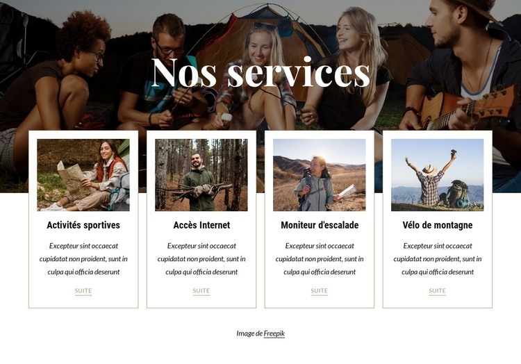 Disponible pour les clients du camping Modèles de constructeur de sites Web