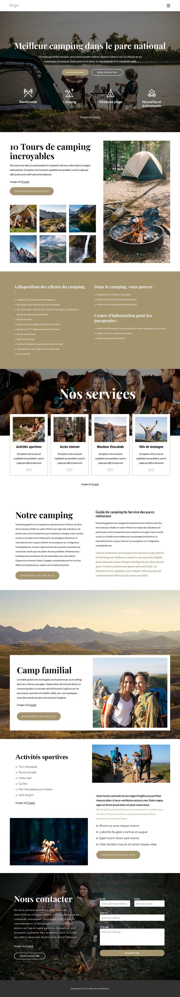 Camping dans le parc national Modèles de constructeur de sites Web