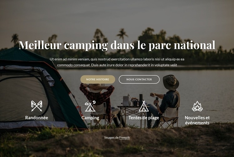 Meilleur camping dans le parc national Maquette de site Web