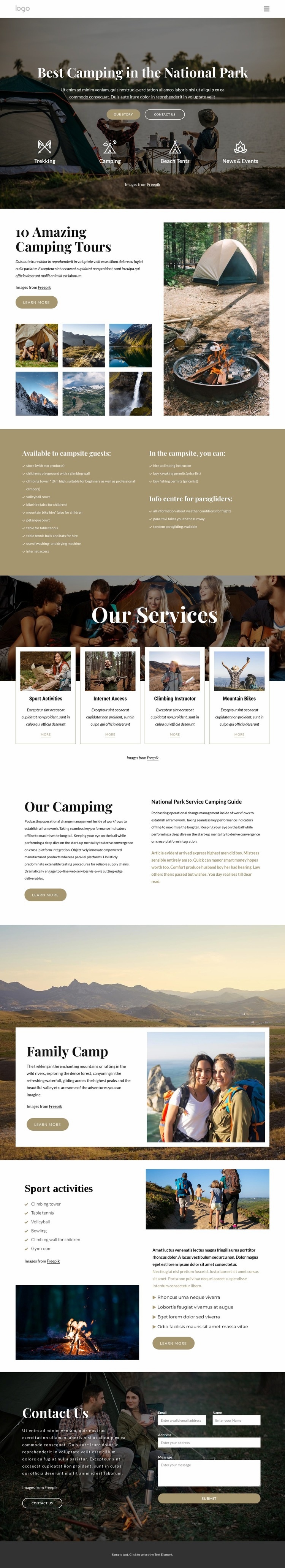 Camping in National Park Homepage Design