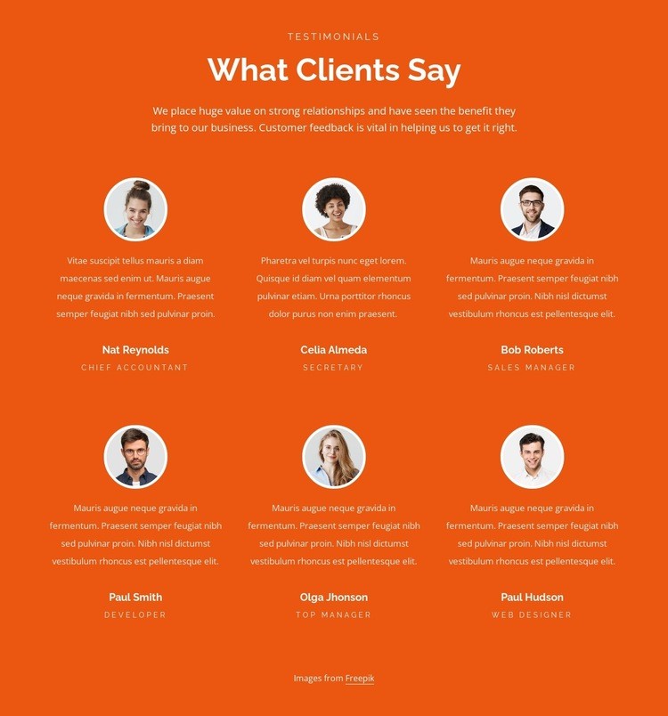 Two rows testimonilas Homepage Design