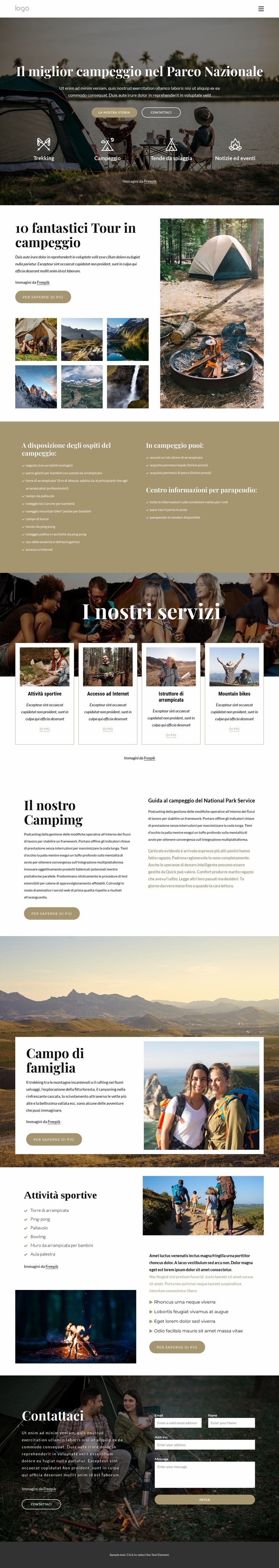 Campeggio nel Parco Nazionale Mockup del sito web
