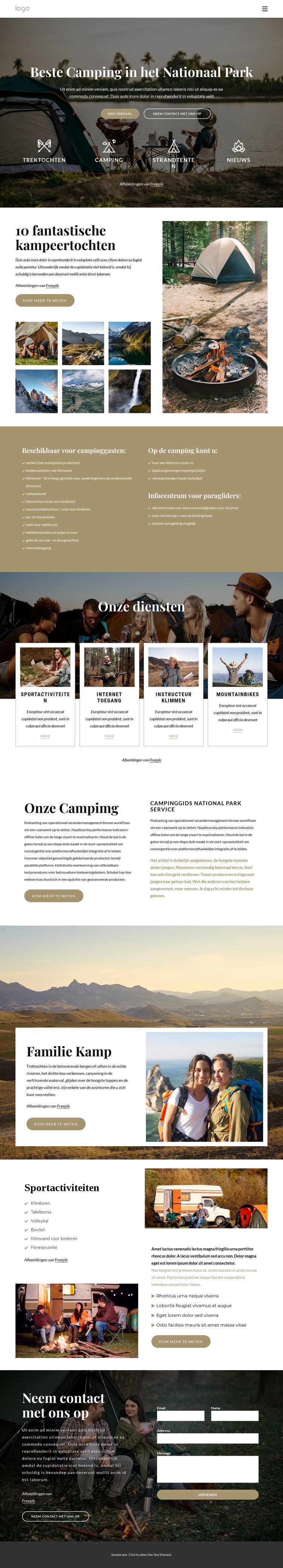 Kamperen in Nationaal Park Html Website Builder