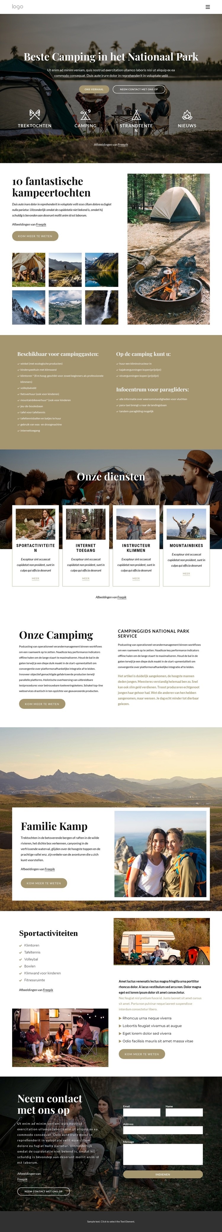 Kamperen in Nationaal Park Website ontwerp