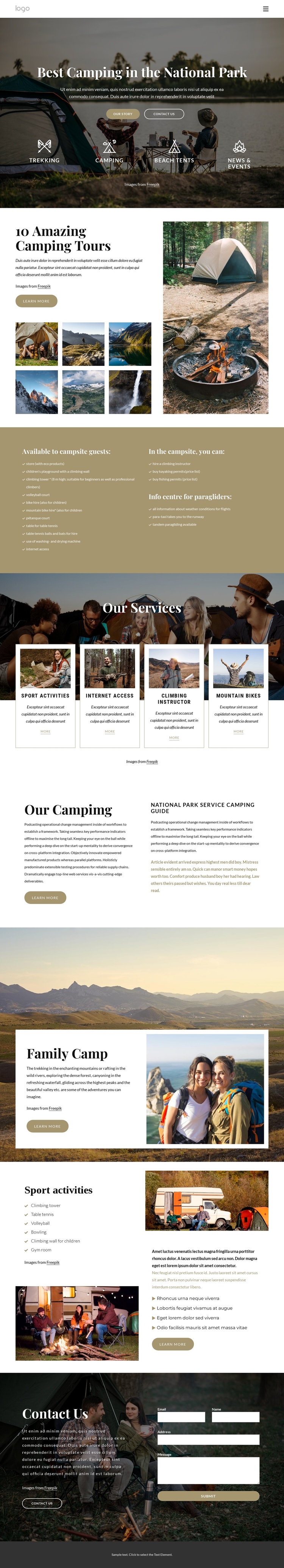 Camping in National Park One Page Template