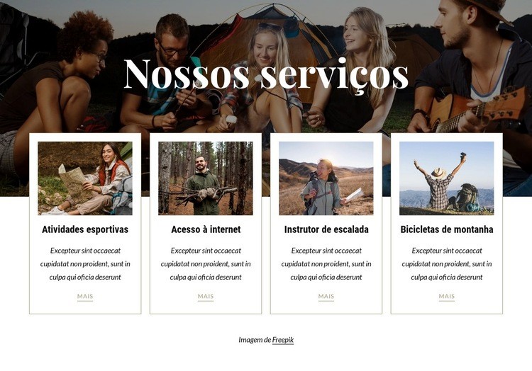 Disponível para os hóspedes do acampamento Design do site