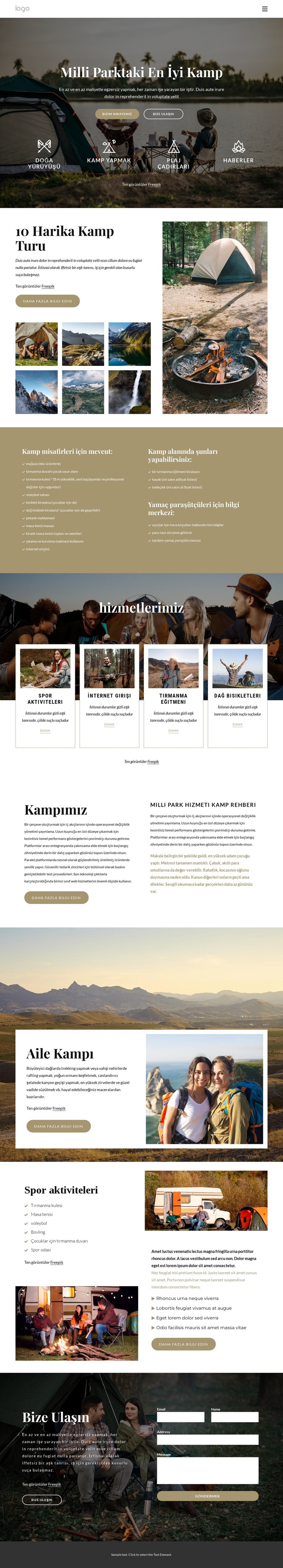Milli Parkta Kamp Web Sitesi Şablonu