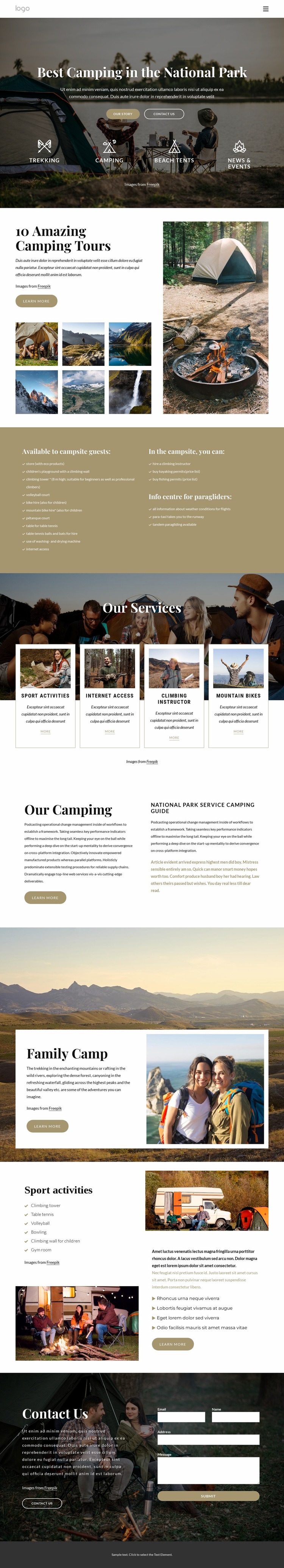 Camping in National Park Website Builder Templates