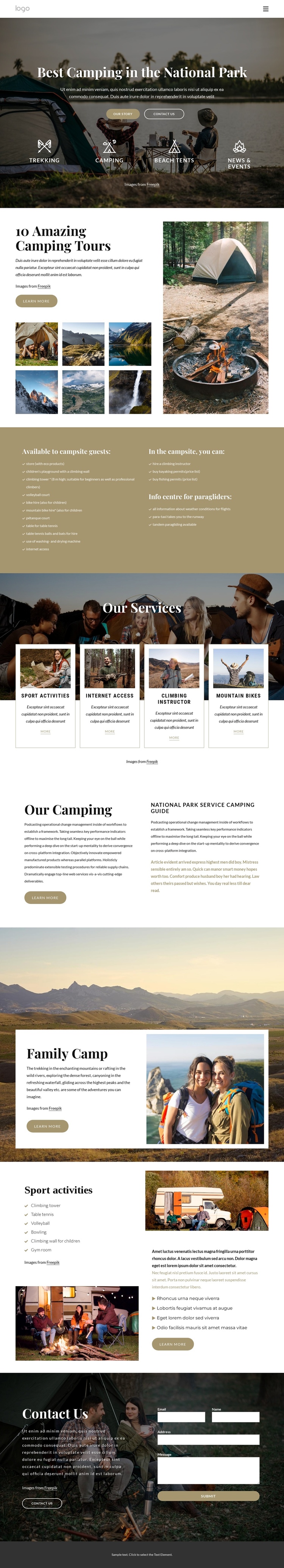 Camping in National Park Website Builder Software