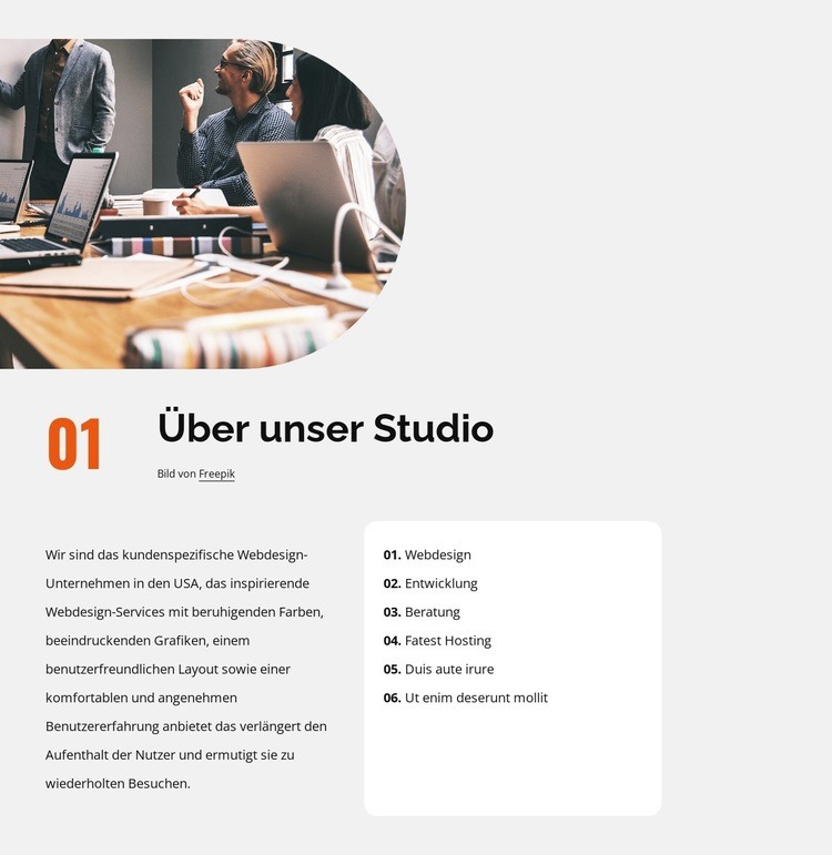 Über kreatives Designstudio Eine Seitenvorlage