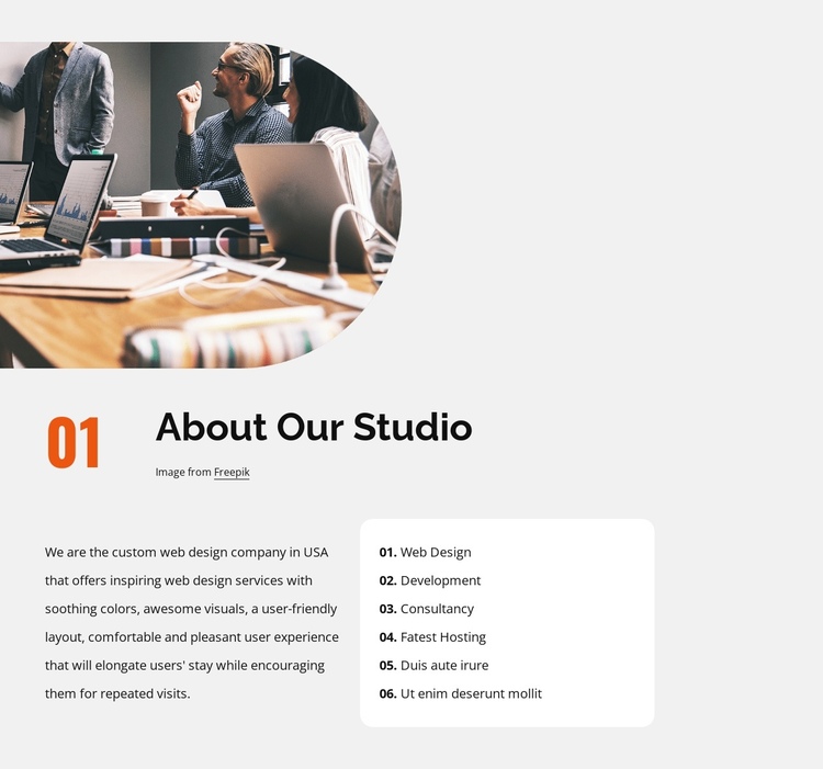 About creative design studio One Page Template