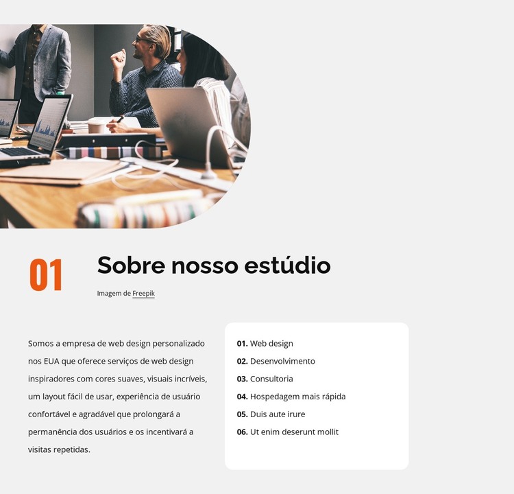 Sobre o estúdio de design criativo Modelo HTML