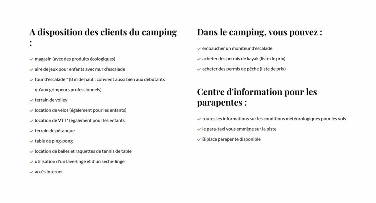 Listes en deux colonnes Maquette de site Web