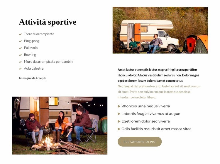 Attività sportive nel campo Modelli di Website Builder