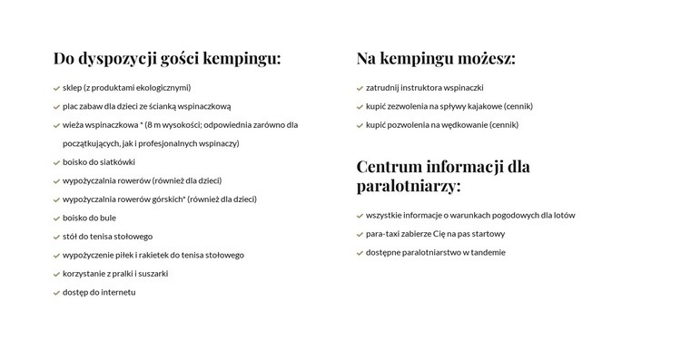 Listy w dwóch kolumnach Szablony do tworzenia witryn internetowych