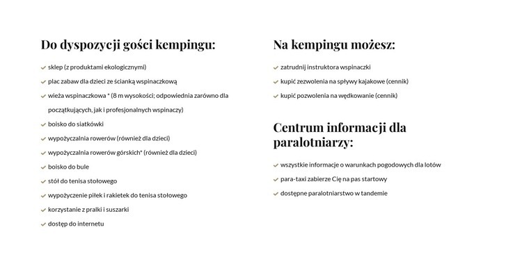 Listy w dwóch kolumnach Projekt strony internetowej