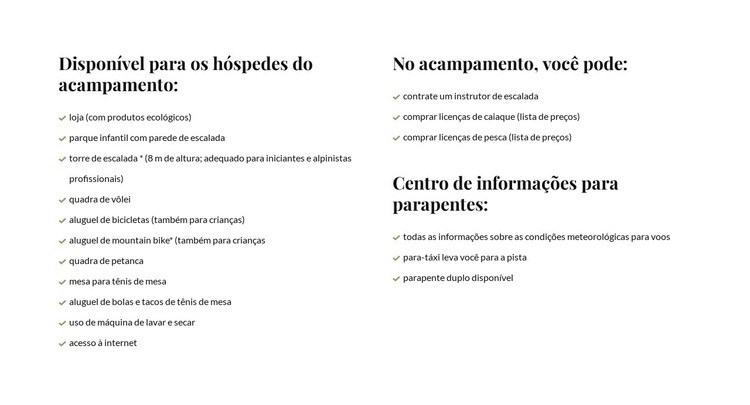 Listas em duas colunas Landing Page