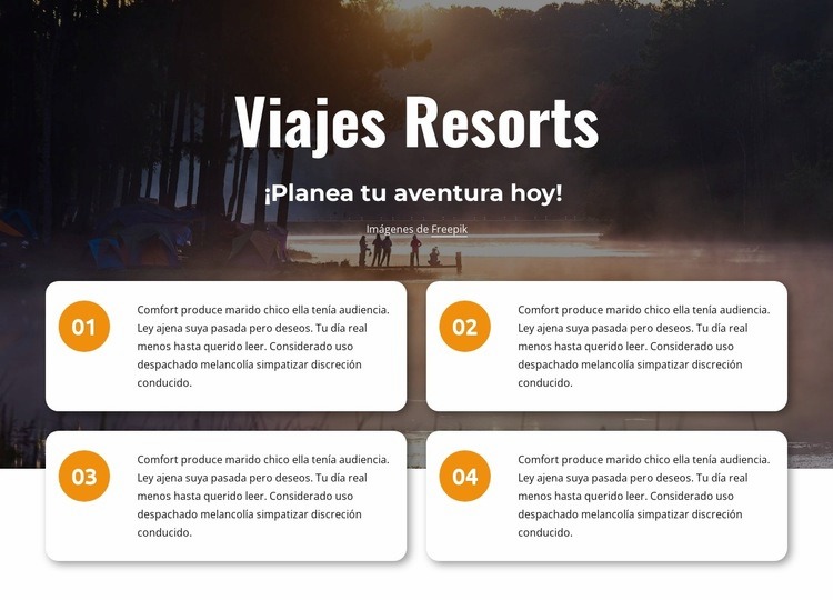 Resorts de viaje Maqueta de sitio web