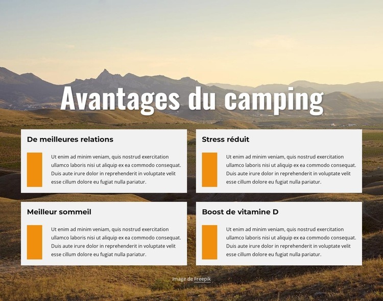 Avantages du camping Créateur de site Web HTML