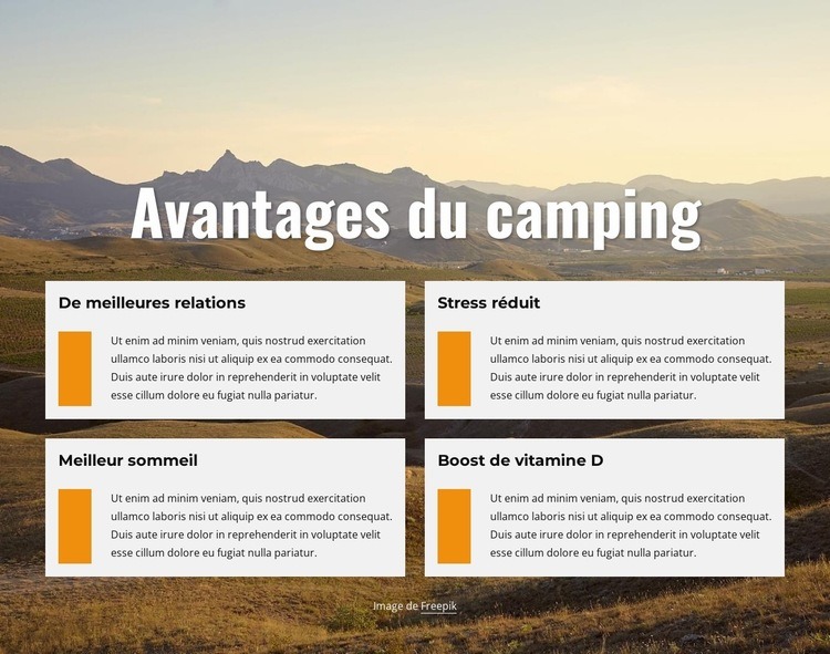 Avantages du camping Modèle d'une page
