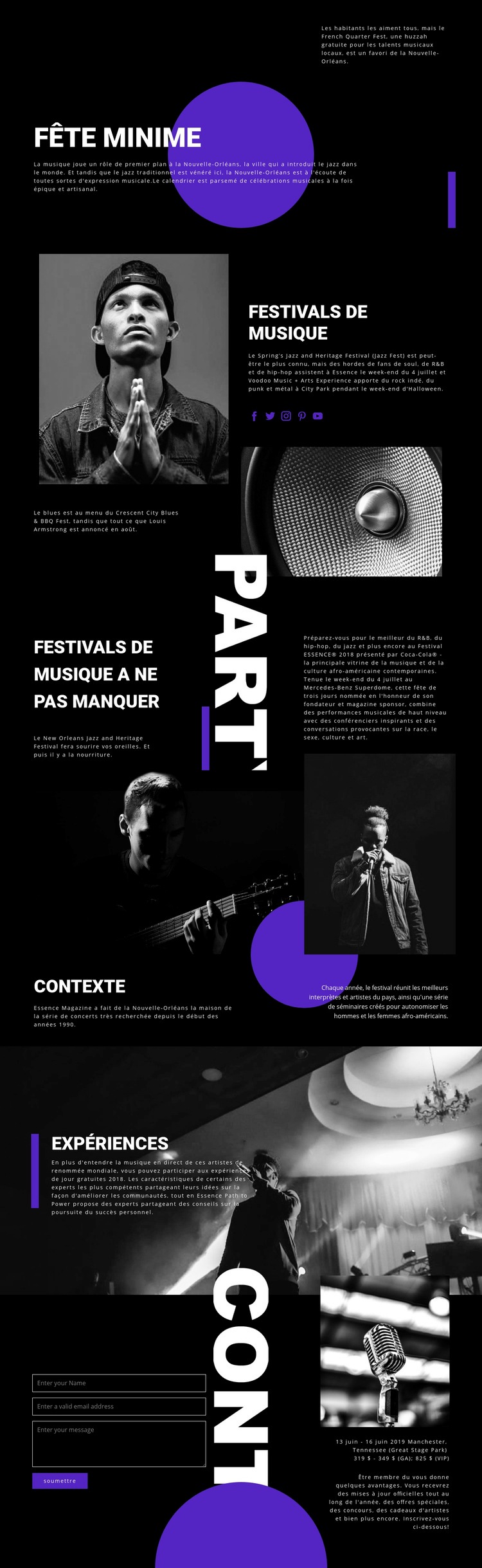 Festival de musique Maquette de site Web