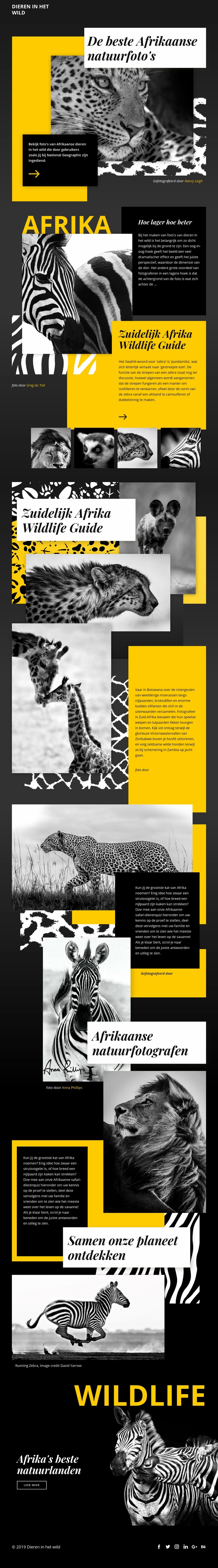 Foto's van dieren in het wild Website mockup