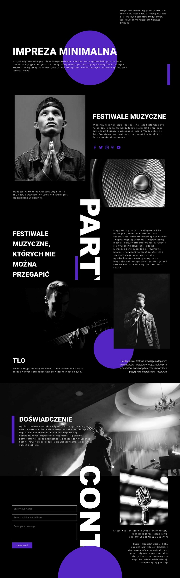 Festiwal Muzyczny Makieta strony internetowej