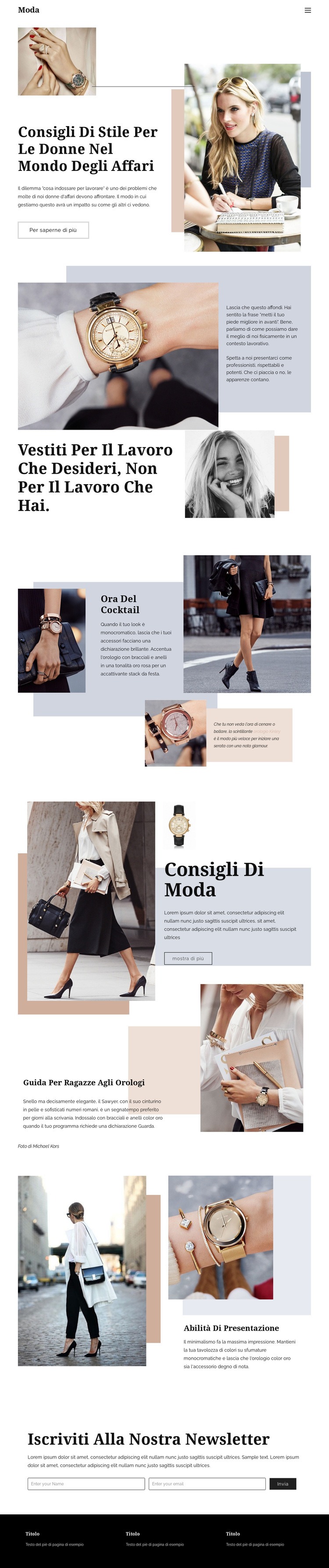 Consigli di moda Modello di sito Web
