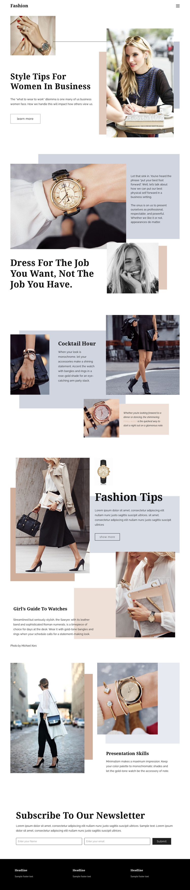 Fashion tips One Page Template