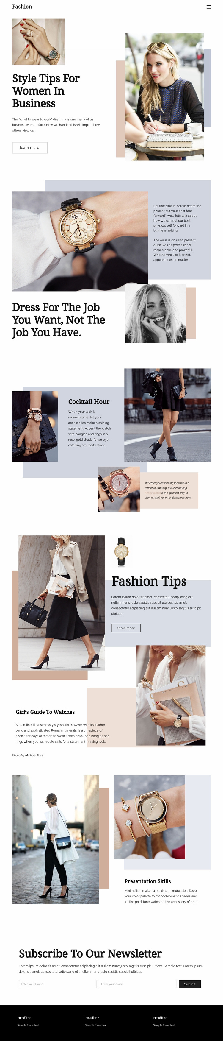 Fashion tips Web Page Design