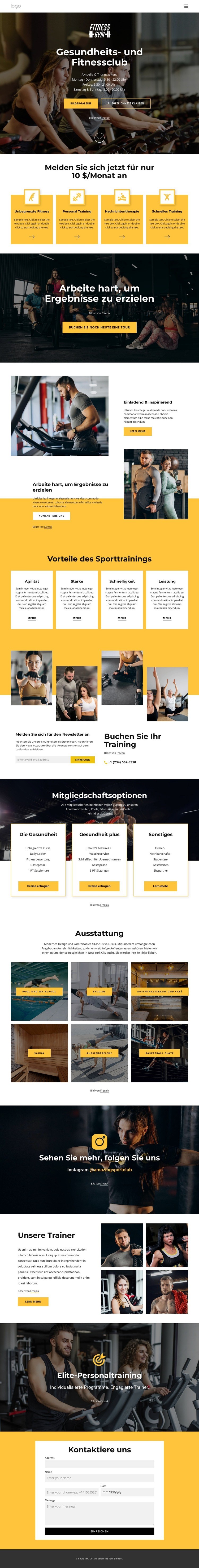 Gesundheits- und Fitnessclub Website design